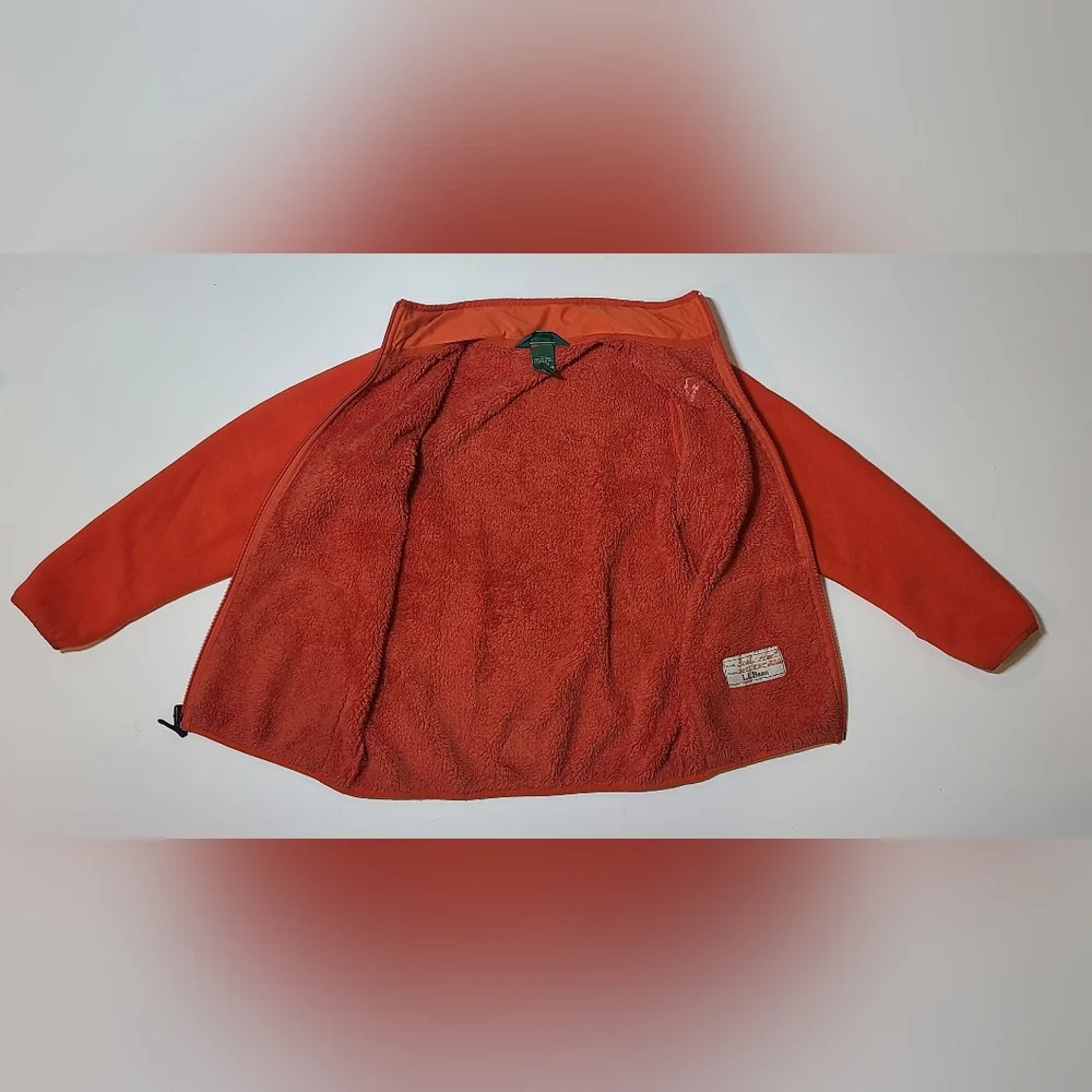 LL Bean Sherpa Lined Fleece Jacket Kids Medium 10-12 Full Zip Comfy Cozy Orange
